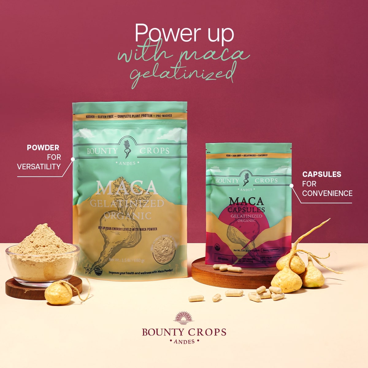 Organic Maca Root Capsules, Gelatinized, 200 units - 500mg. per capsule ($0.11 x capsule)