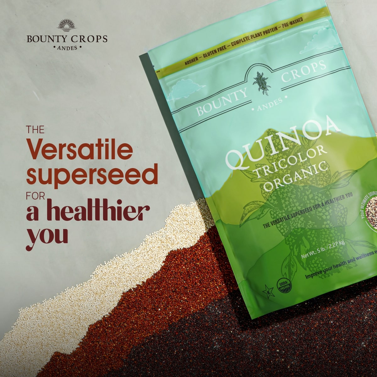Quinoa Orgánica Tricolor, 5 lb, 2,27 kg, Proteína Completa