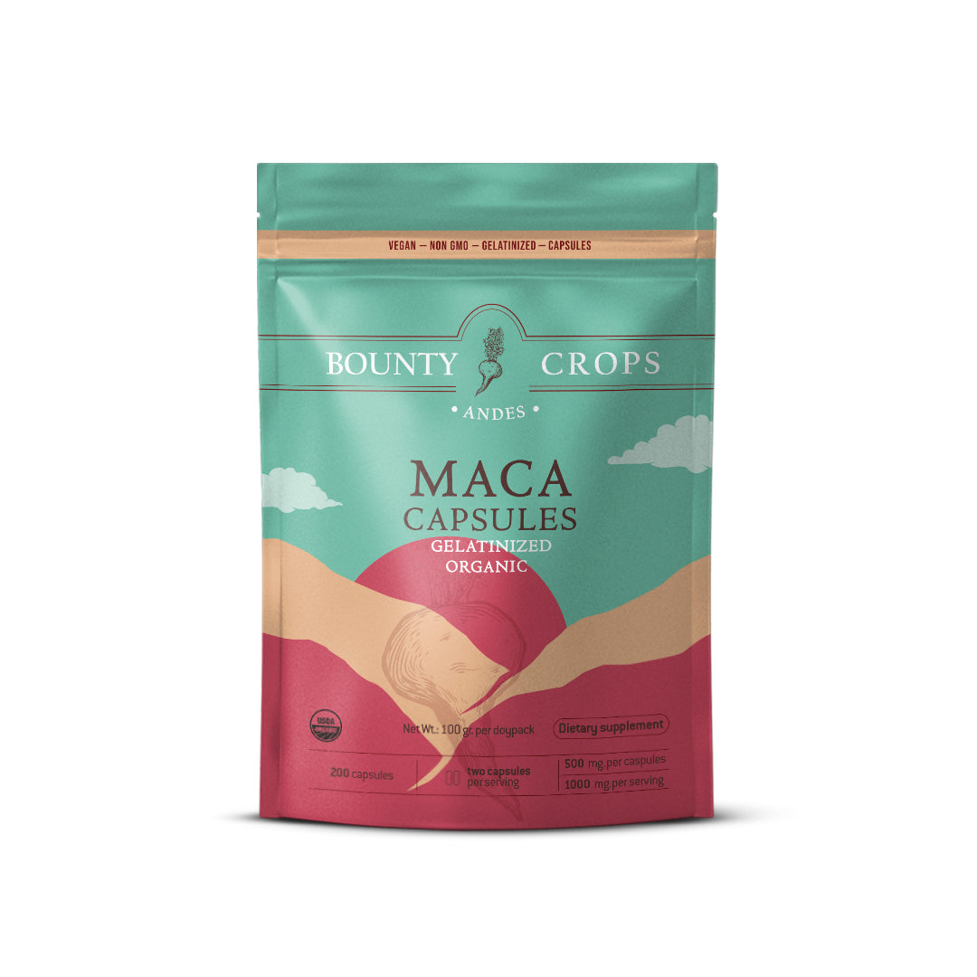 Organic Maca Root Capsules, Gelatinized, 200 units - 500mg. per capsule ($0.11 x capsule)