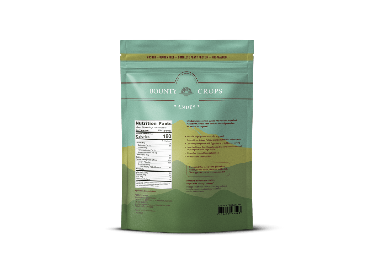 Quinoa Organic Tricolor, 5 lb / 2.27 kg., Complete Protein ($5.66 lb / $0.35 once)
